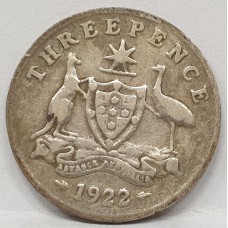 AUSTRALIA 1922 . THREEPENCE . gFINE AUSTRALIA 1922 . THREEPENCE . gFINE